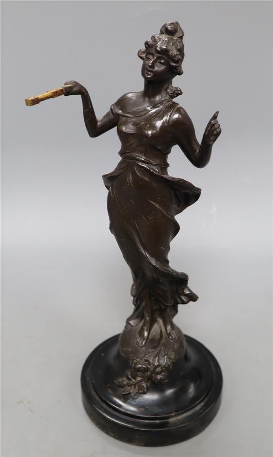 An early 20th century German Diana spelter mystery clock, height 32cm